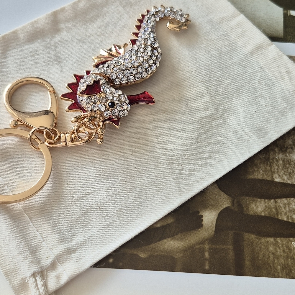 Gold And Red Seahorse Keychain with Crystals Brand New - Picture 4 of 5